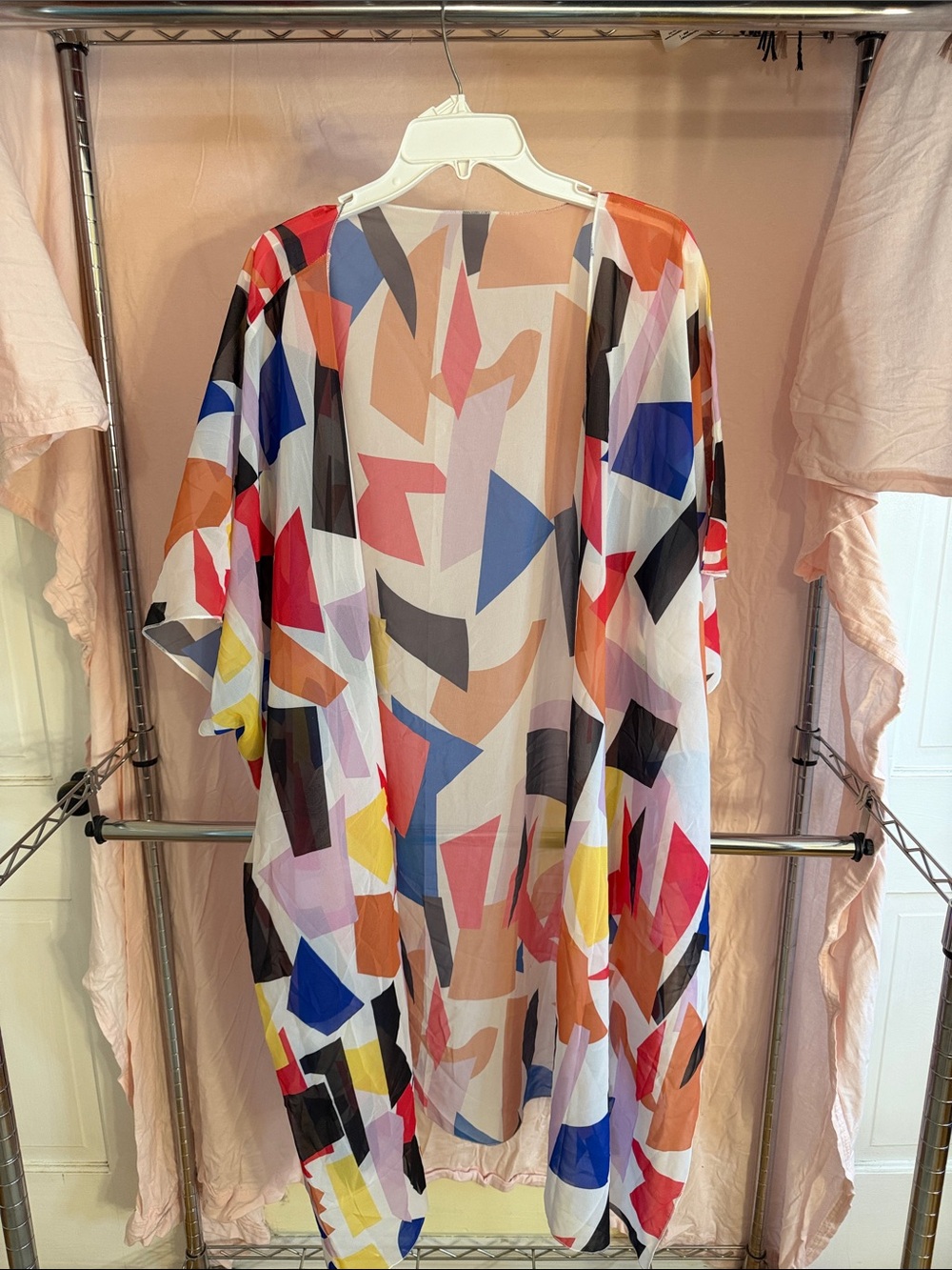 Abstract Multicolor Geometric Kimono Cape - Lightweight Layer